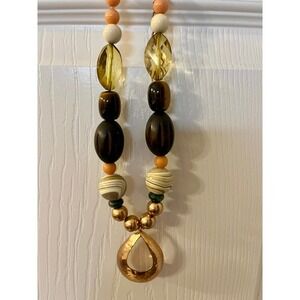 Chico's Statement Beaded Necklace Gold Teardrop Pendant Chunky Boho Chic Jewelry